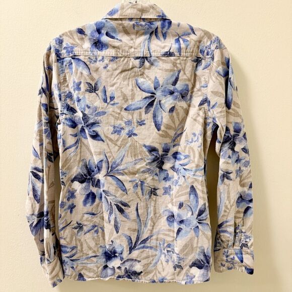 Tommy Bahama XS Floral Button Down Shirt 100% Cotton Long Sleeve Blue Beige - Picture 3 of 5